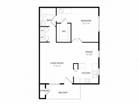 Floor plan for 1 bed, 1 bath, 750 sqft